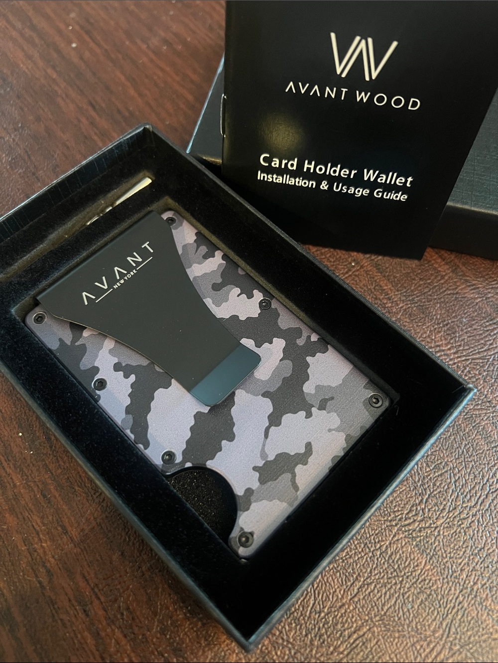 Gray Camo Card Holder Wallet with Black Money Clip